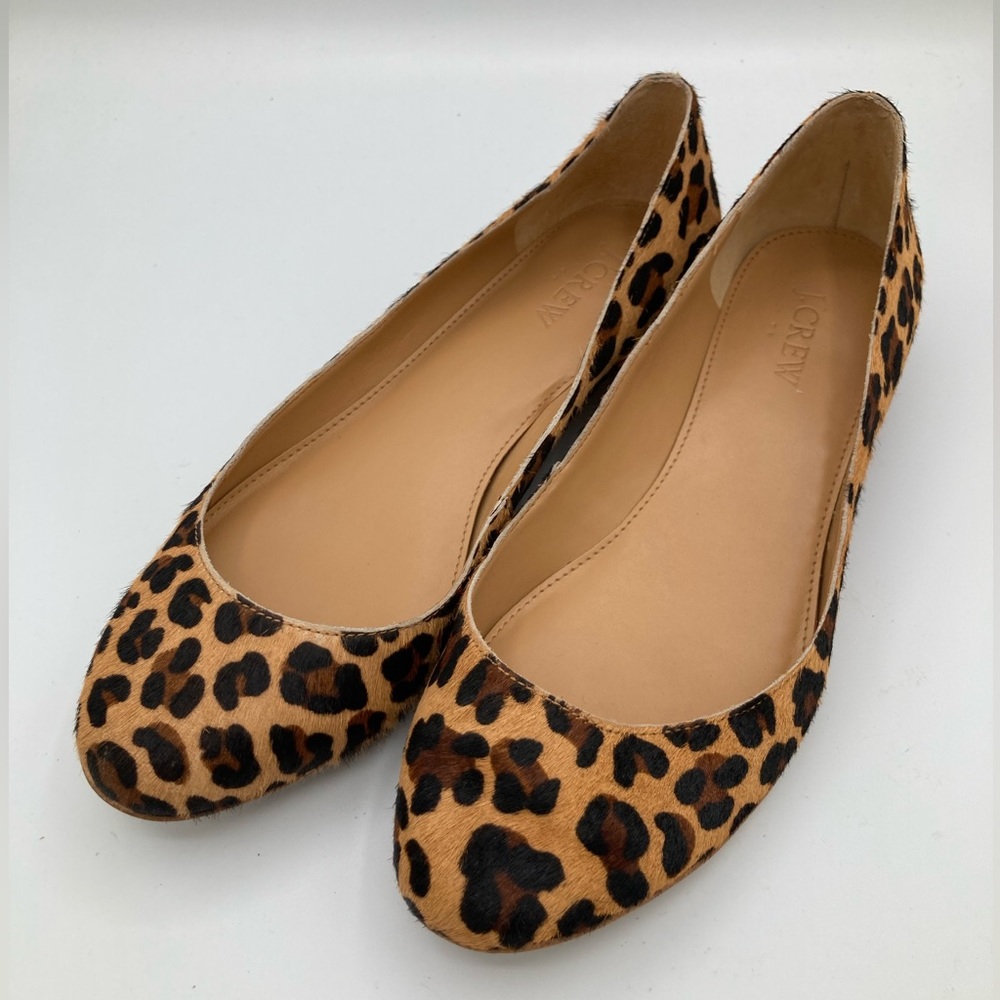 J.Crew Leopard Cheetah Calf Hair Low Heel Flats size 8